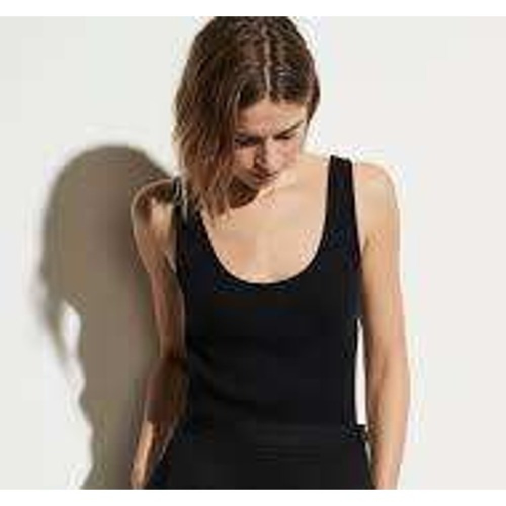Vince Bodysuit Women Small Black Ribbed Scoop Neck‎ Cotton Blend V669283517